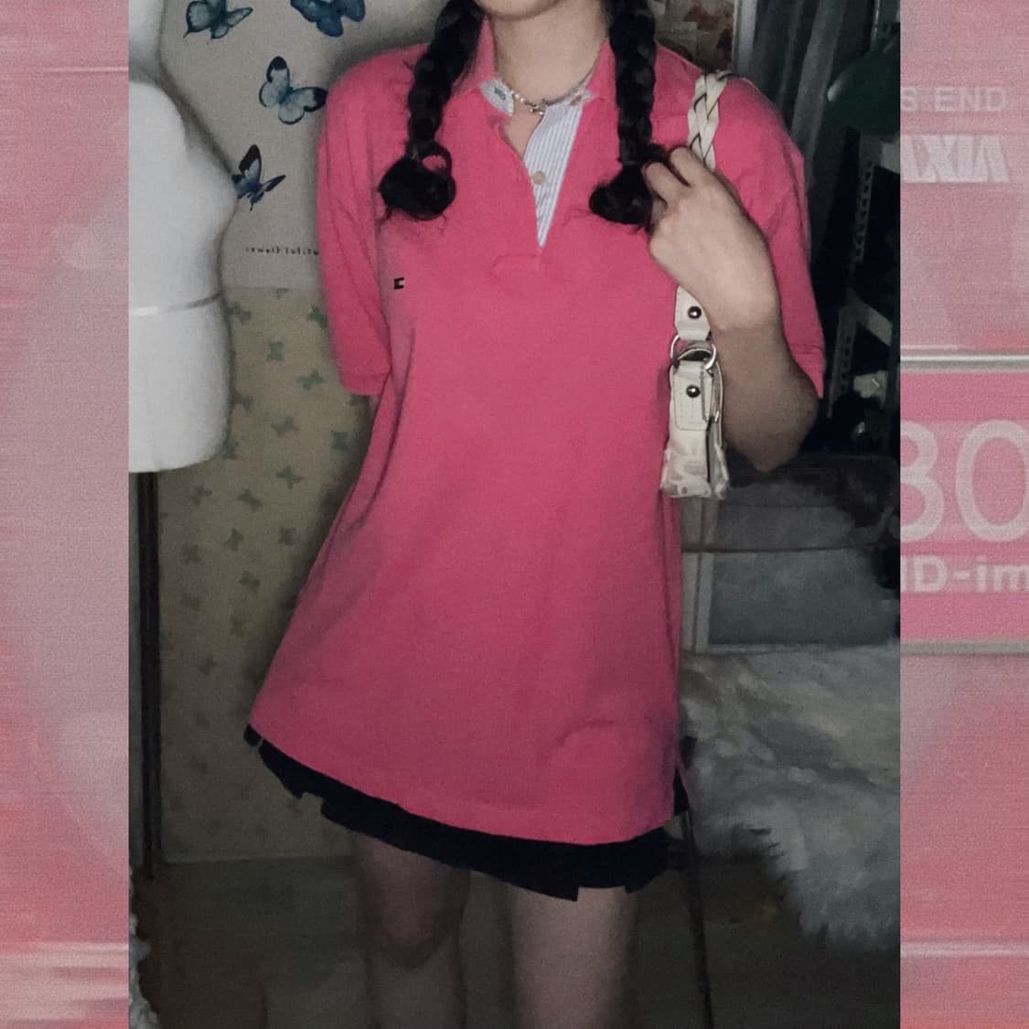 타미 핑크 오버핏 카라 티셔츠 상품이미지3