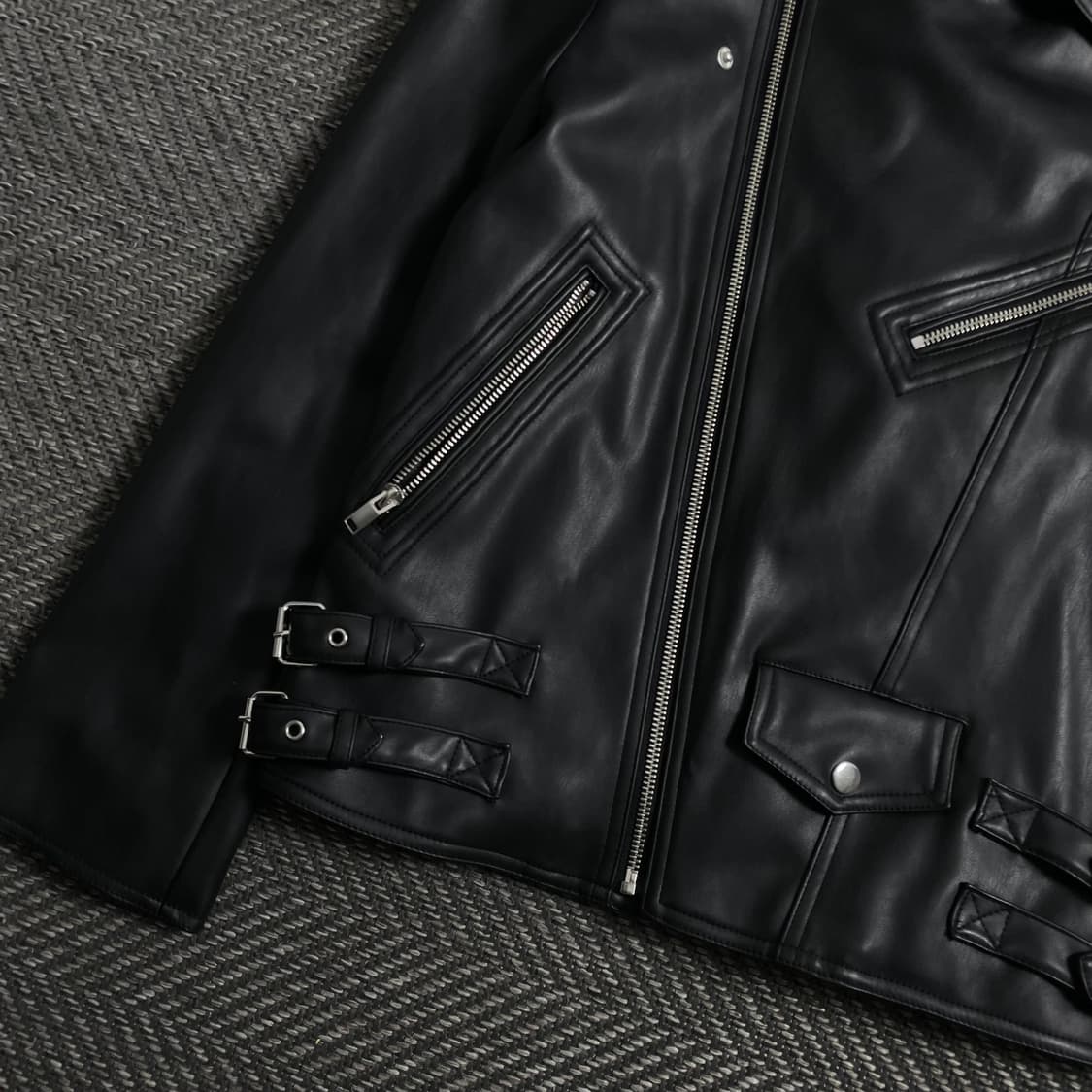 지이크 비건 레더 라이더 가죽 자켓 블랙o 4293 상품이미지3