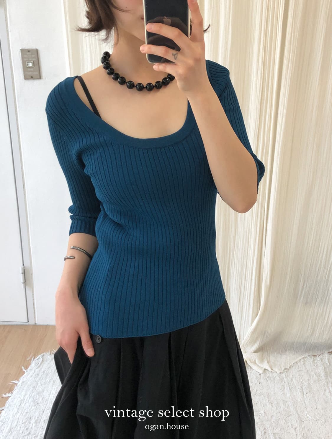 vintage deep blue ribbed top 상품이미지2