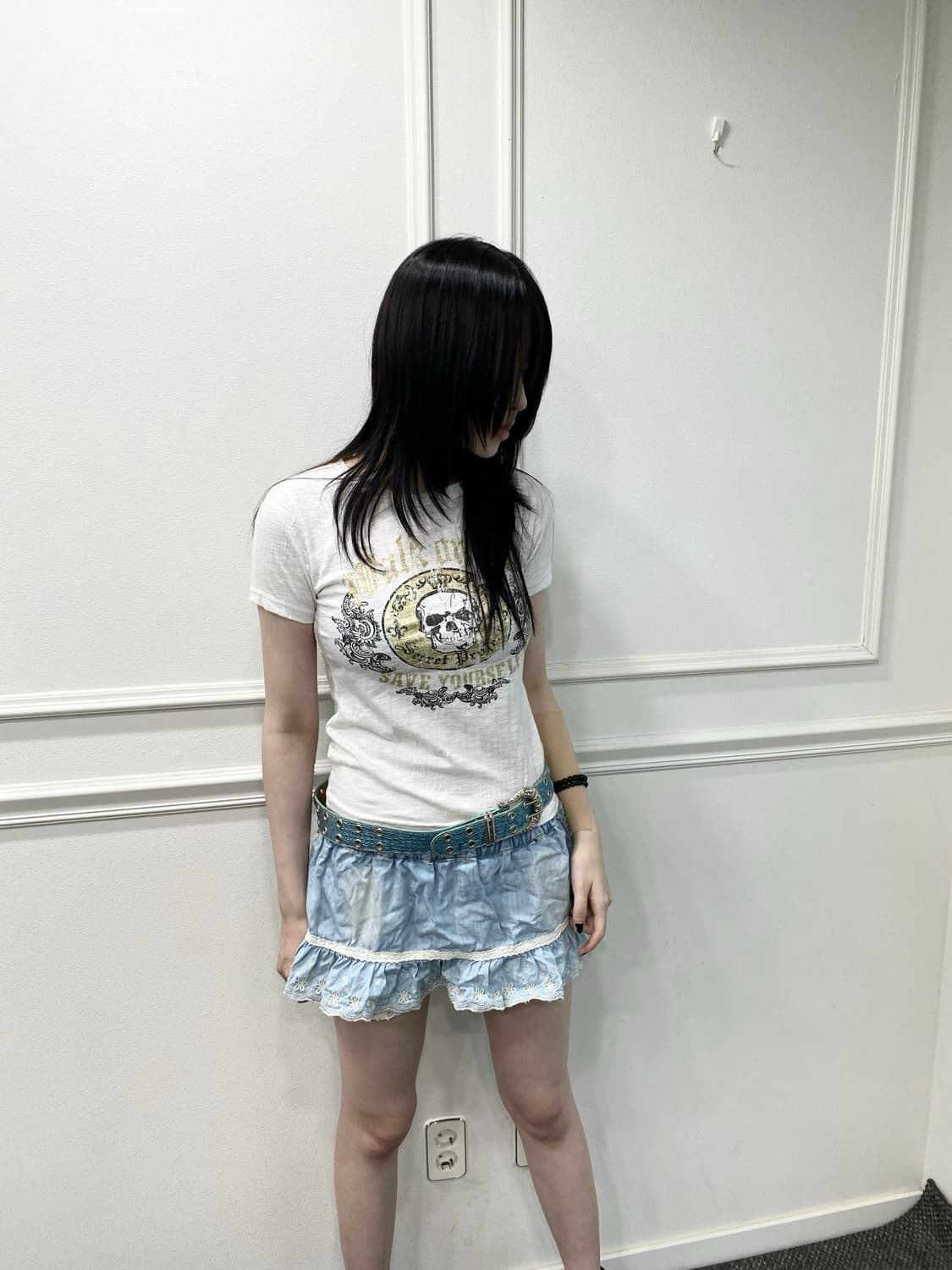 Skull Punk Print White Tee 상품이미지3