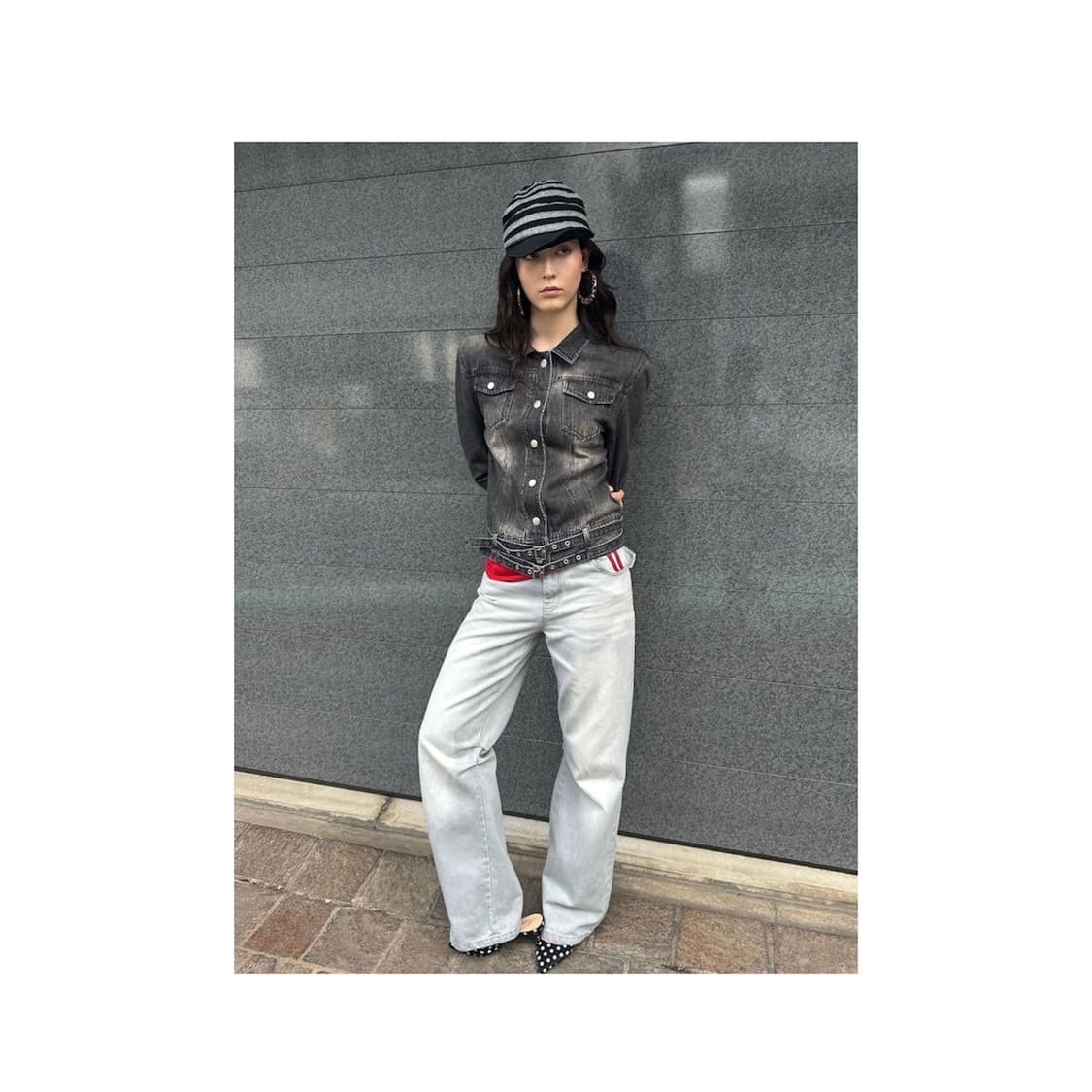 Striped Knit Adjustable Visor Stack Cap 상품이미지3