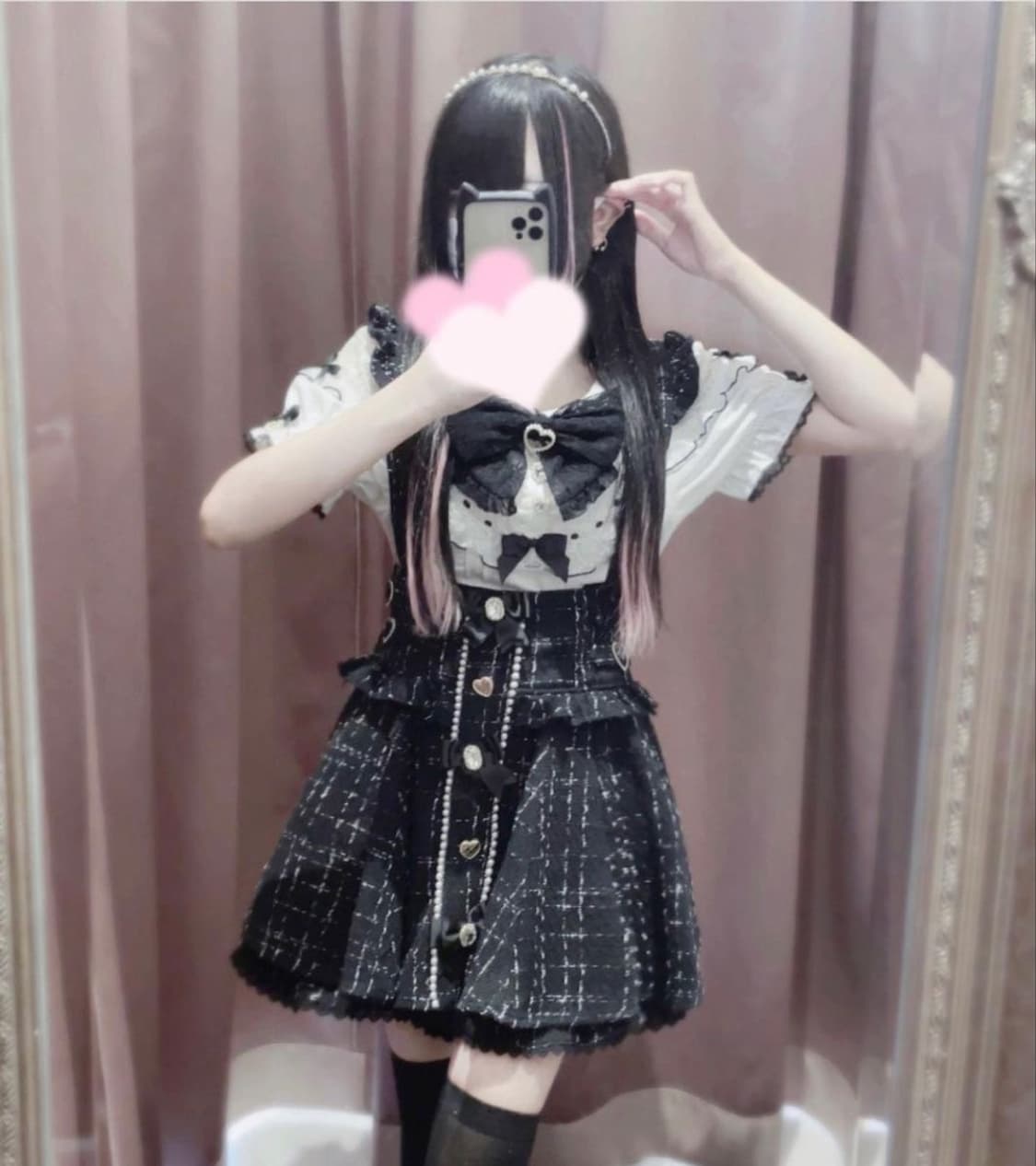 리즈리사 트위드 서스펜더 스카판 블랙 양산형 지뢰계 상품이미지1