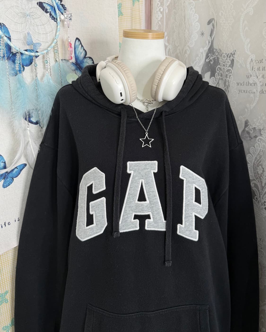 갭 블랙 오버핏 후드 티셔츠  상품이미지5