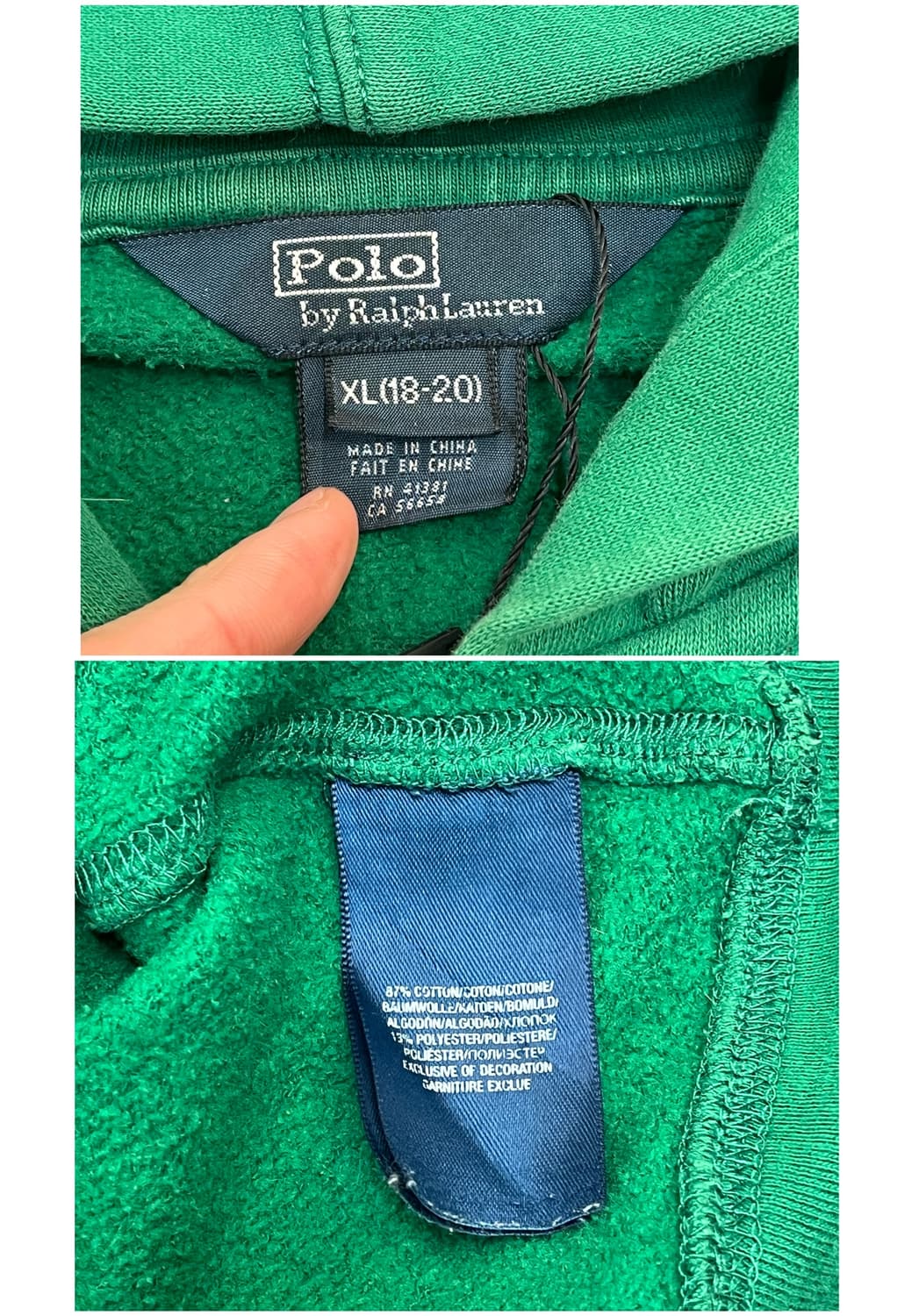 폴로 랄프로렌 기모 후드집업 그린 XL #csz2181 상품이미지4