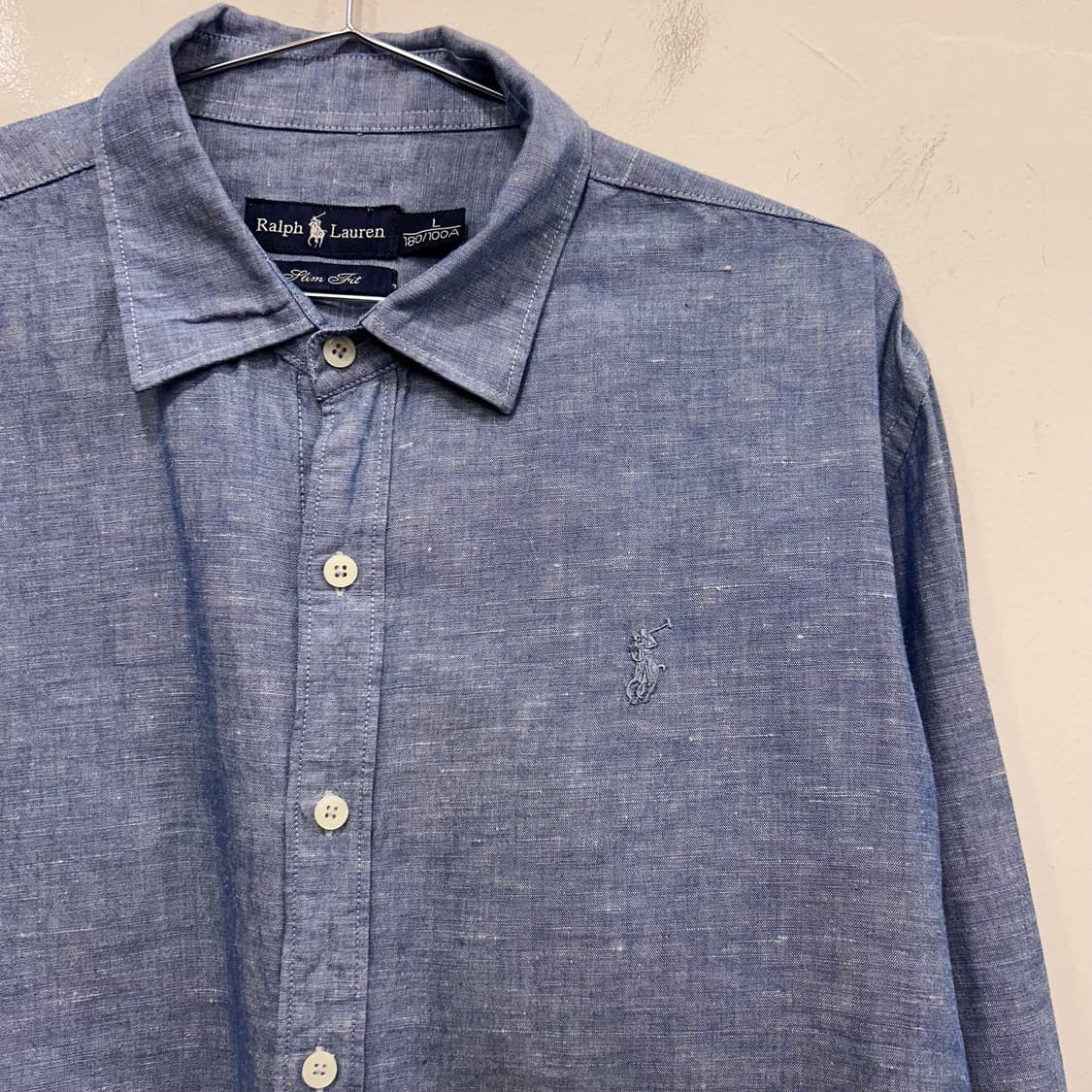 폴로 랄프로렌 슬림핏 스몰포니 데님 린넨셔츠 상품이미지1