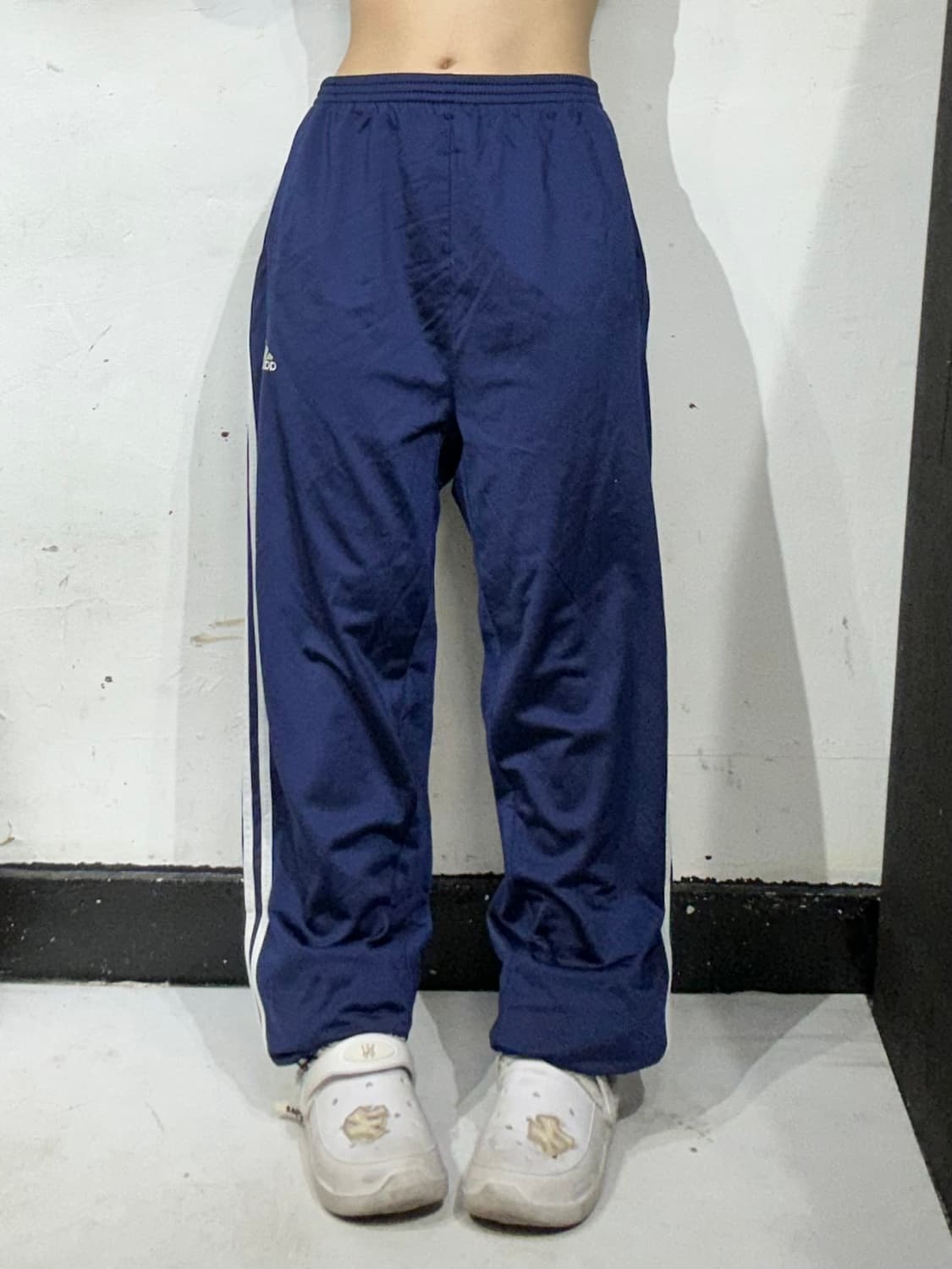 90s 아디다스 네이비 와이드 스냅 버튼 추리닝 바지 트레이닝 댄스 팬츠 상품이미지2