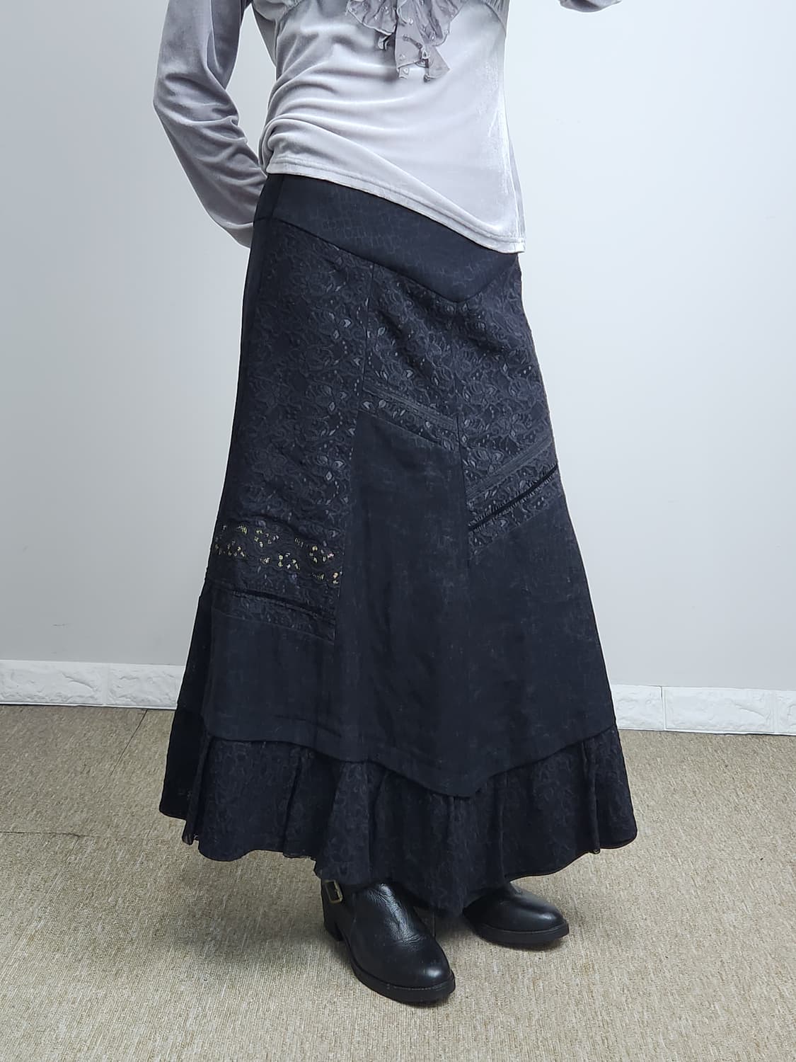 레이스 자수 롱 스커트 상품이미지4