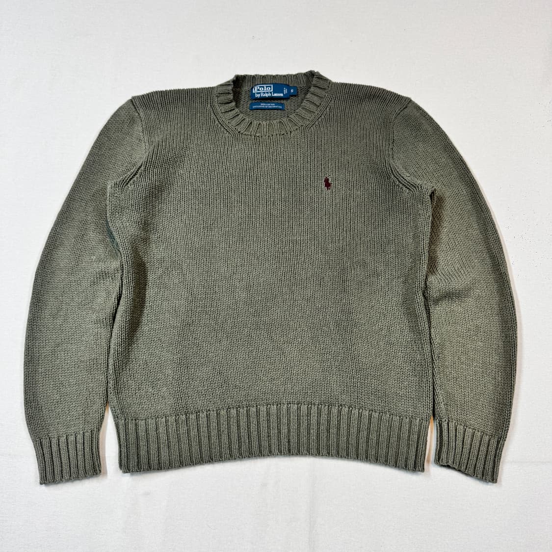 S) 폴로 랄프로렌 올리브 그린 헤비코튼 라운드넥 니트 상품이미지1
