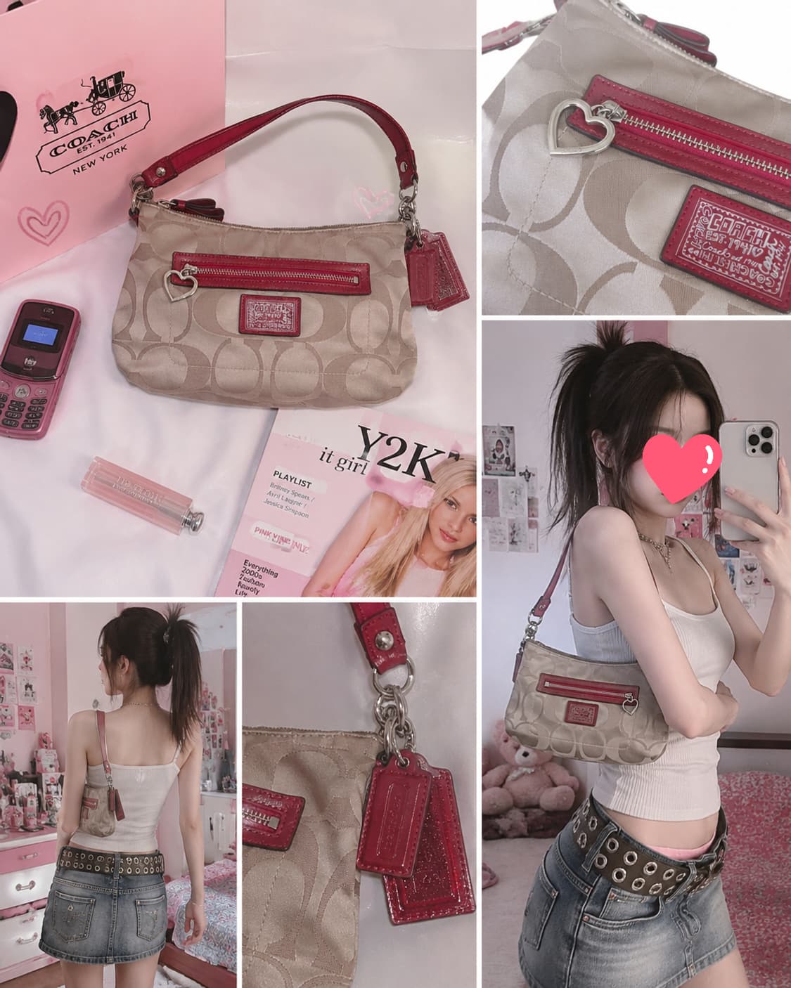 러블리🍒//COACH 코치 데이지 새틴 하트로고 미니백 y2k 상품이미지2