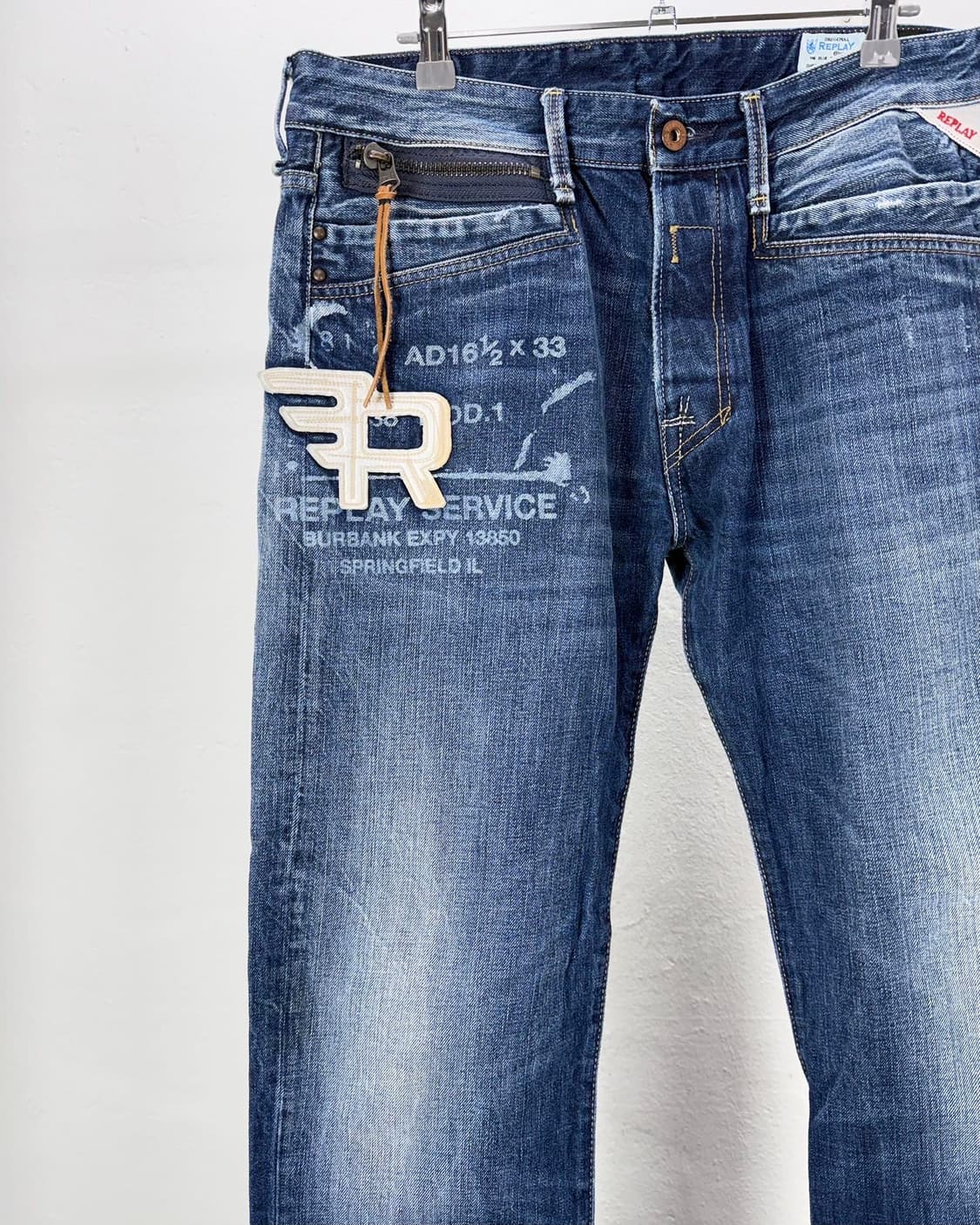 리플레이 버튼 플라이 프랭키고 인디고 블루 패치드 데님 팬츠 상품이미지2