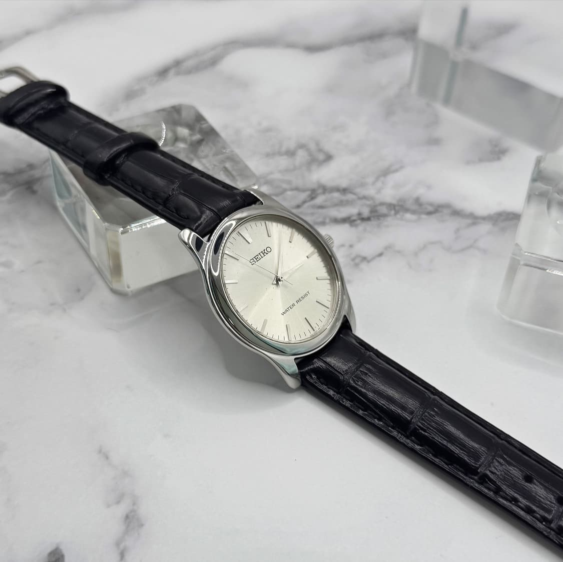 90s00s 빈티지 세이코 미니멀리즘 실버 썬레이 드레스 워치 상품이미지4
