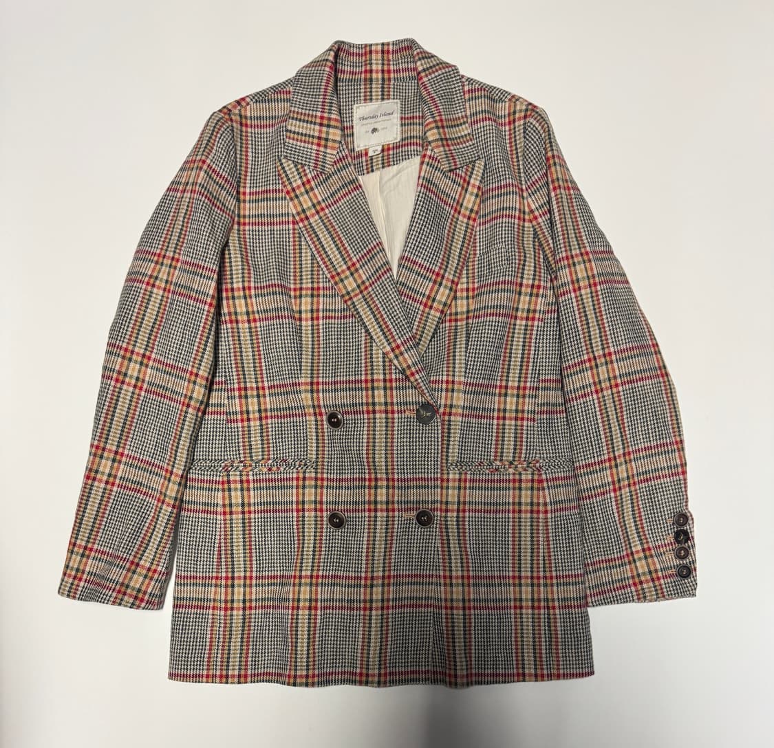 여성 써스데이아일랜드 린넹 혼방 체크 자켓 S 상품이미지1