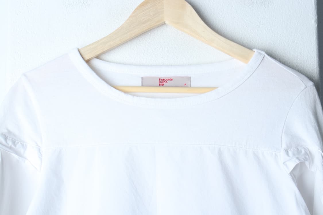 W(F) 에잇세컨즈 반팔 티셔츠 레이스 아이보리 무지 놈코어-H33593 상품이미지3