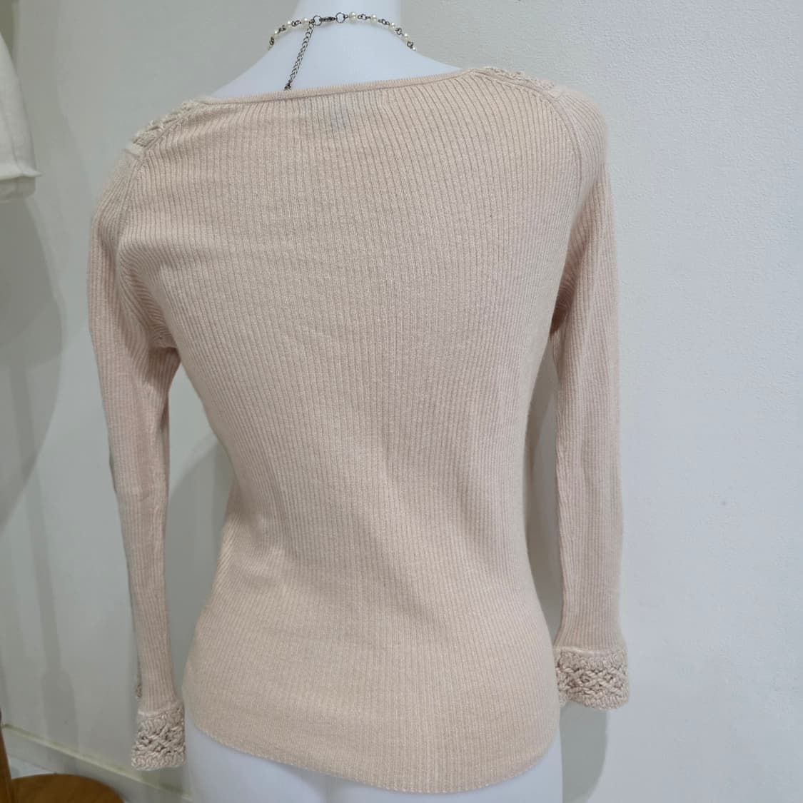 일본빈티지epoca)오트밀 하구미모리걸 로맨틱 딱붙니트골지짜임롱슬리브 상품이미지3