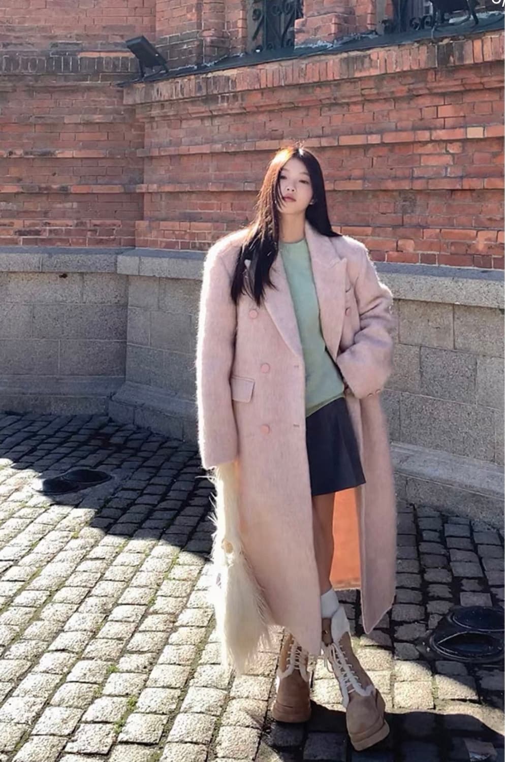 핑크 울 롱코트 상품이미지1