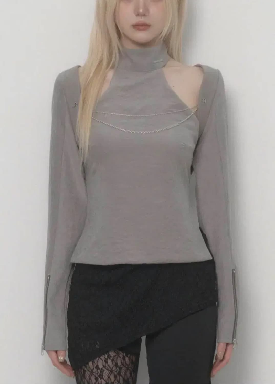 에트오소메 온오프 체인 볼레로 가디건 그레이 etre au sommet 상품이미지1