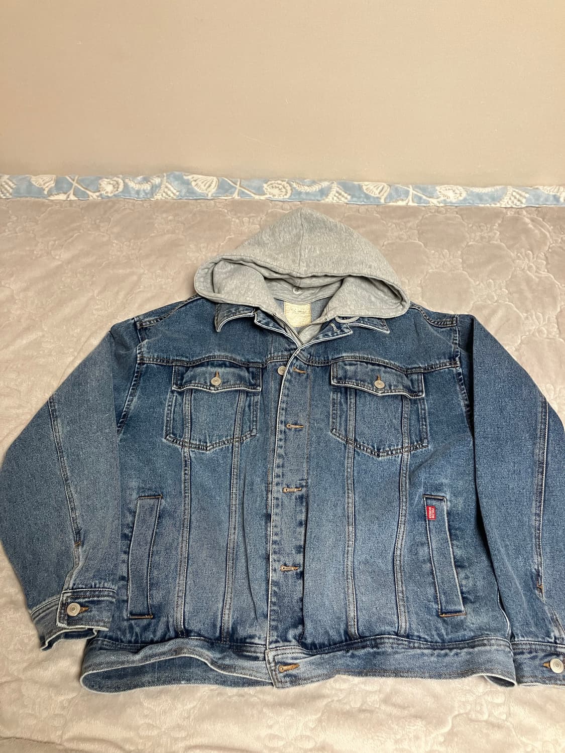 회색 후드 달린 청자켓 데님자켓 상품이미지1