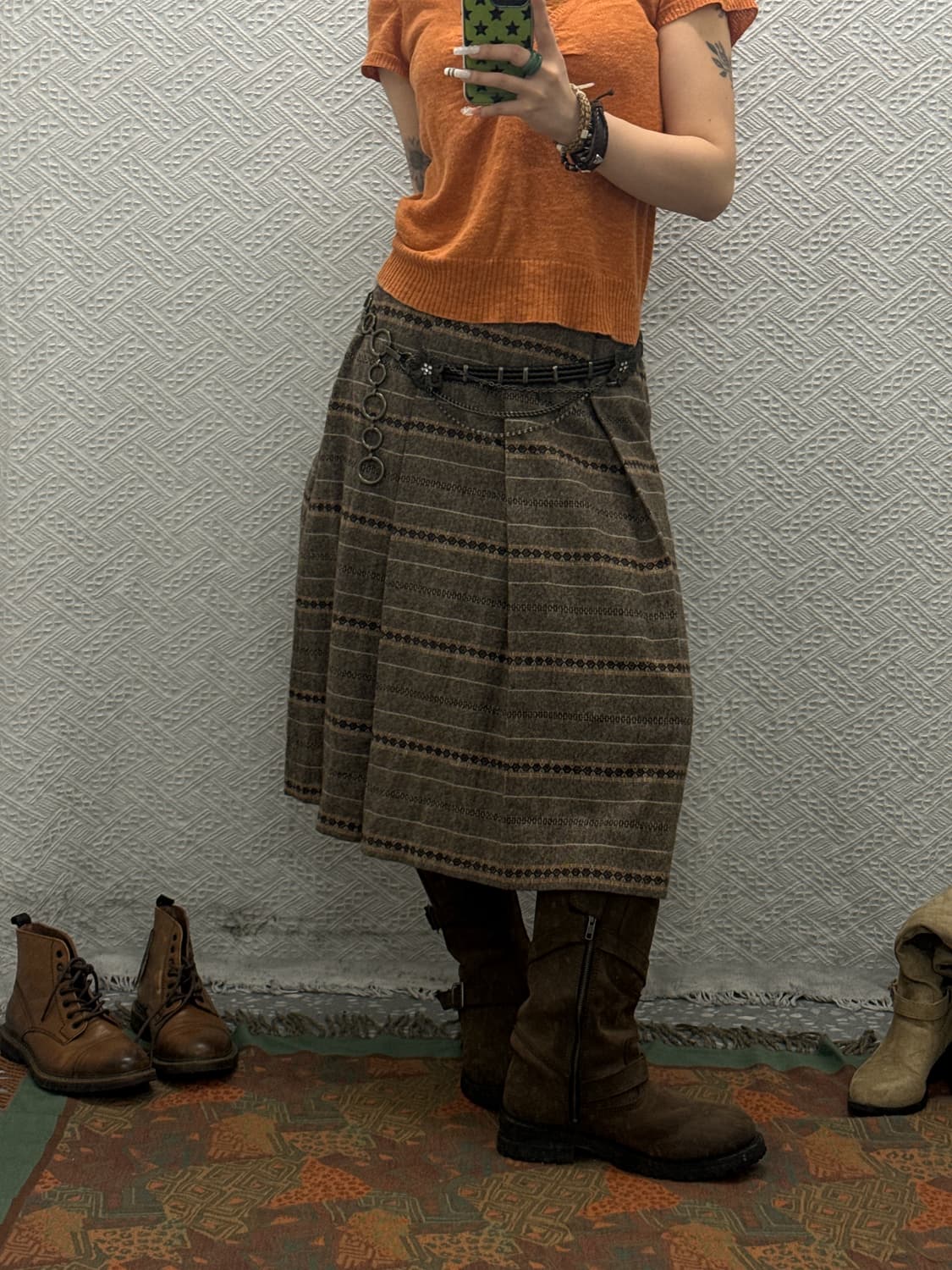 빈티지 보헤미안 에스닉 패턴 핀턱 플리츠 롱스커트 K0055 상품이미지1