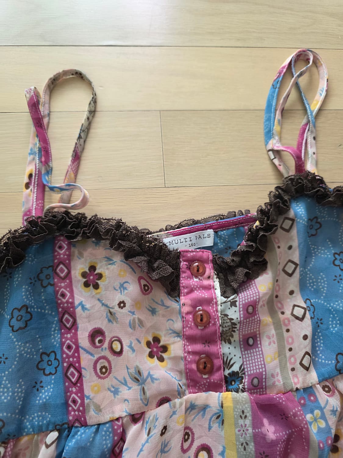 빈티지 레이스 패턴 쉬폰 끈나시 슬리브리스 상품이미지2