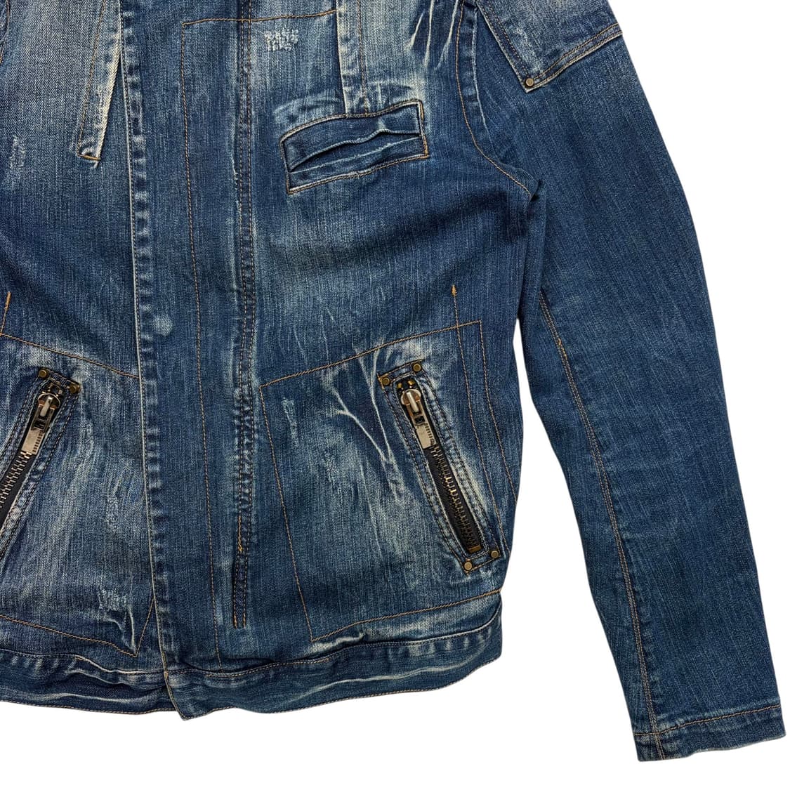 버커루 빈티지 y2k 아이스워싱 데님 바이커 자켓 M 상품이미지3