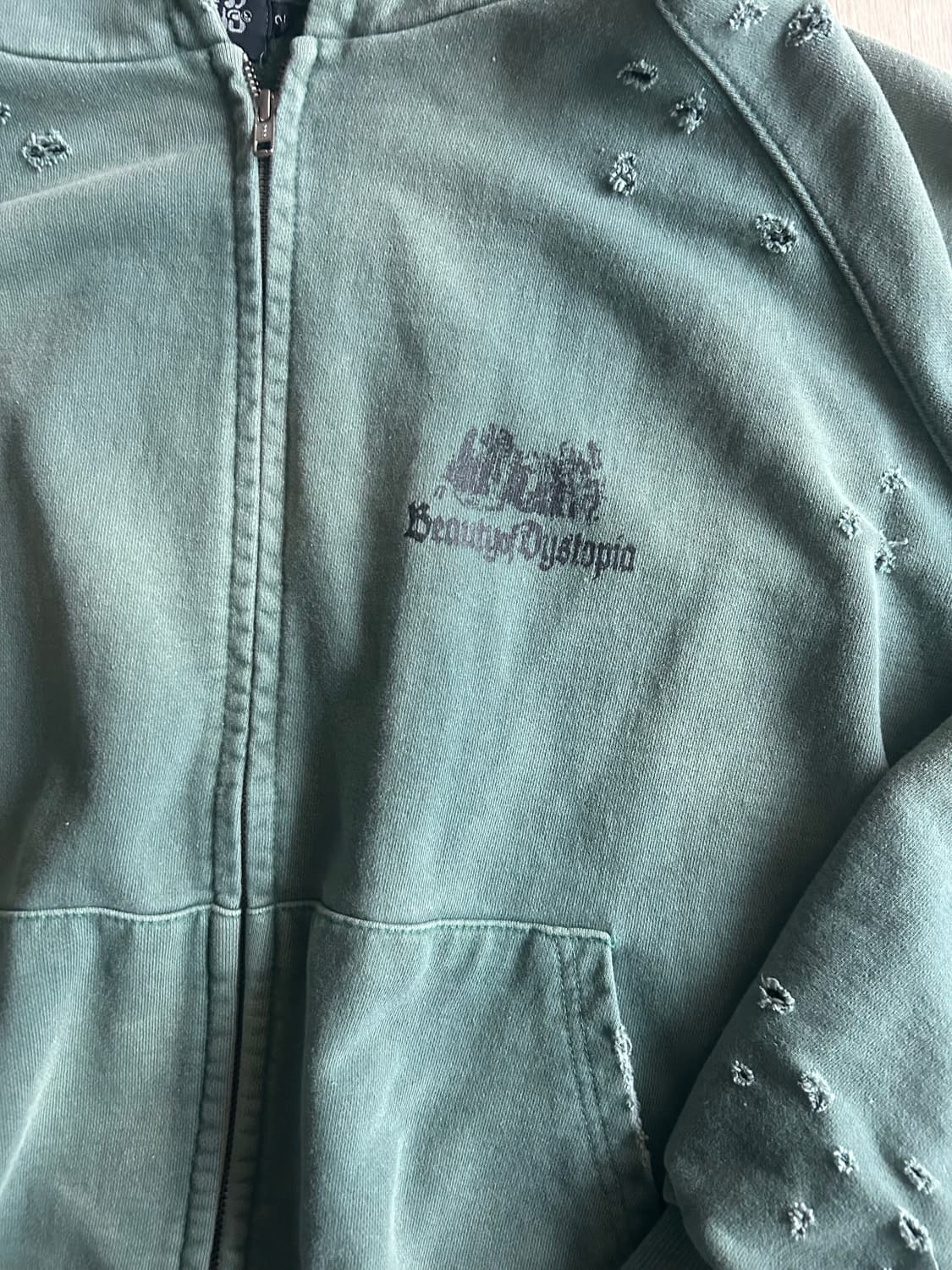 선데이오프클럽 뷰티 집업 후드 워시드 그린 상품이미지2