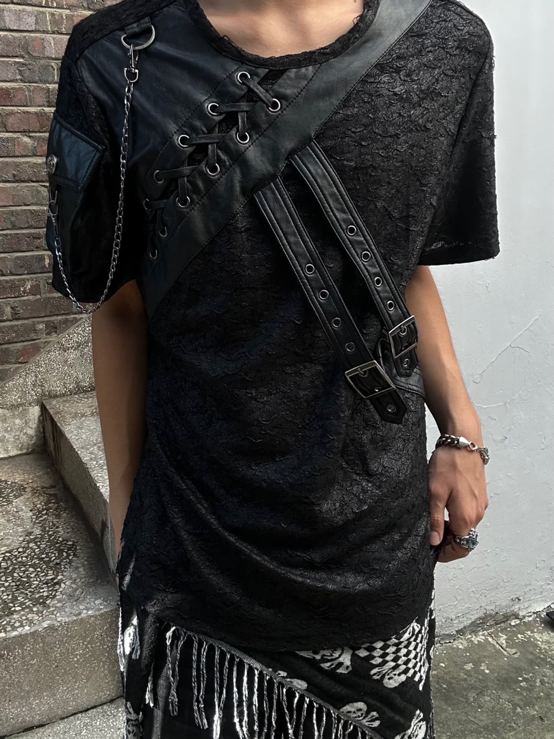 *rare* 펑크 devil fashion 레이스업 본디지 반팔 상품이미지1