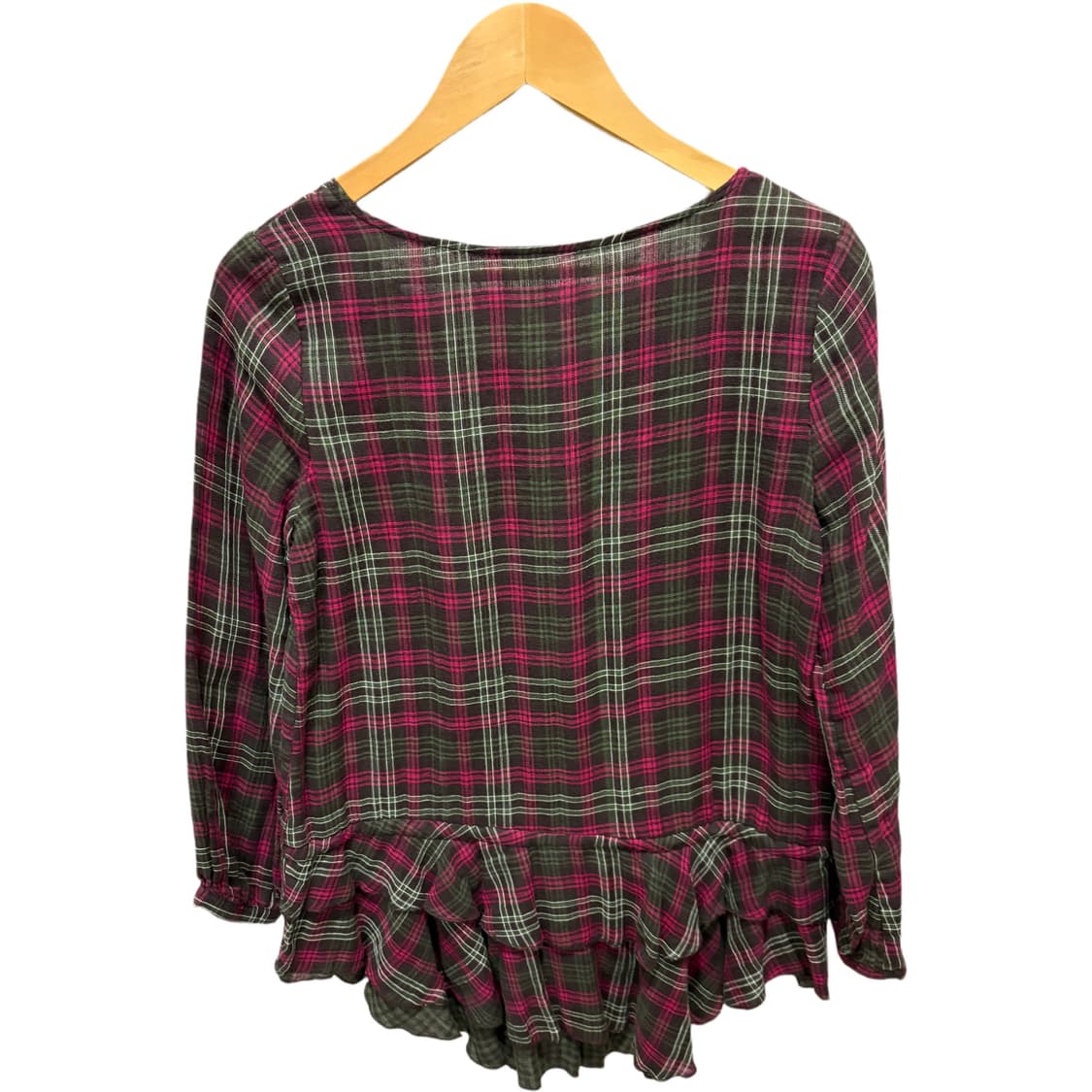 빈티지 하구미낭낭 그린티 체크 플리츠 롱 블라우스 상품이미지7