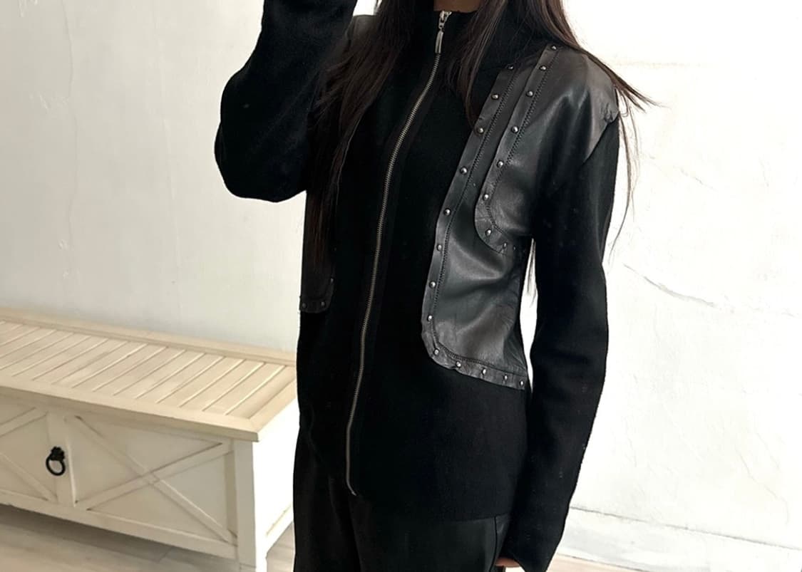 Real Leather point knit zip-up 상품이미지3