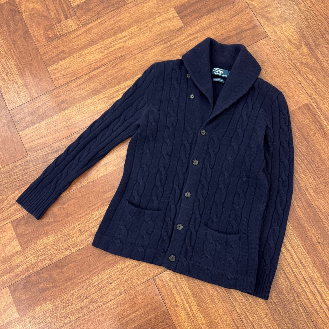 L 폴로 랄프로렌 케이블 램스울 네이비 숄카라 니트 가디건  상품이미지2