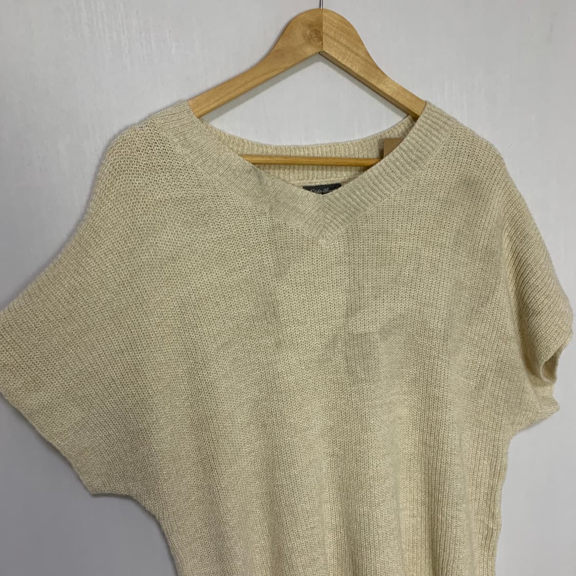 에디바우어 브이넥 반팔 니트 아이보리 빈티지 모리걸 상품이미지3