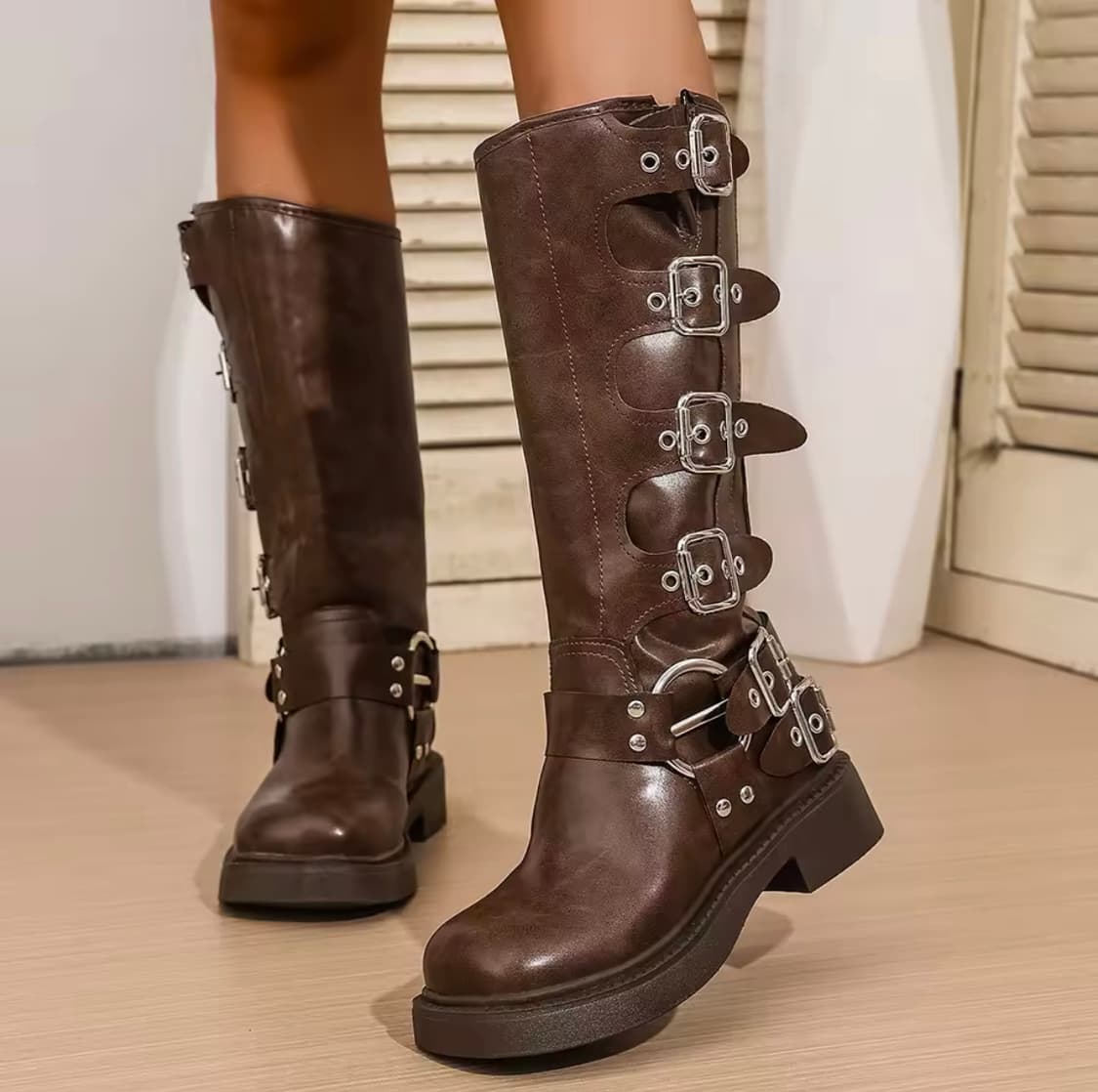 브라운 가죽 버클 롱부츠 245 니혼진 갸루 웨스턴 오리앤탈 오네 상품이미지1