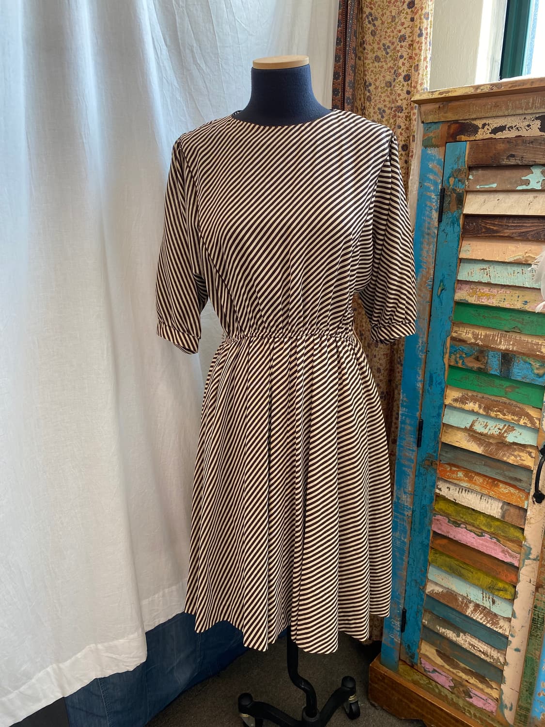 브라운 스트라이프 반팔원피스(m) 상품이미지1