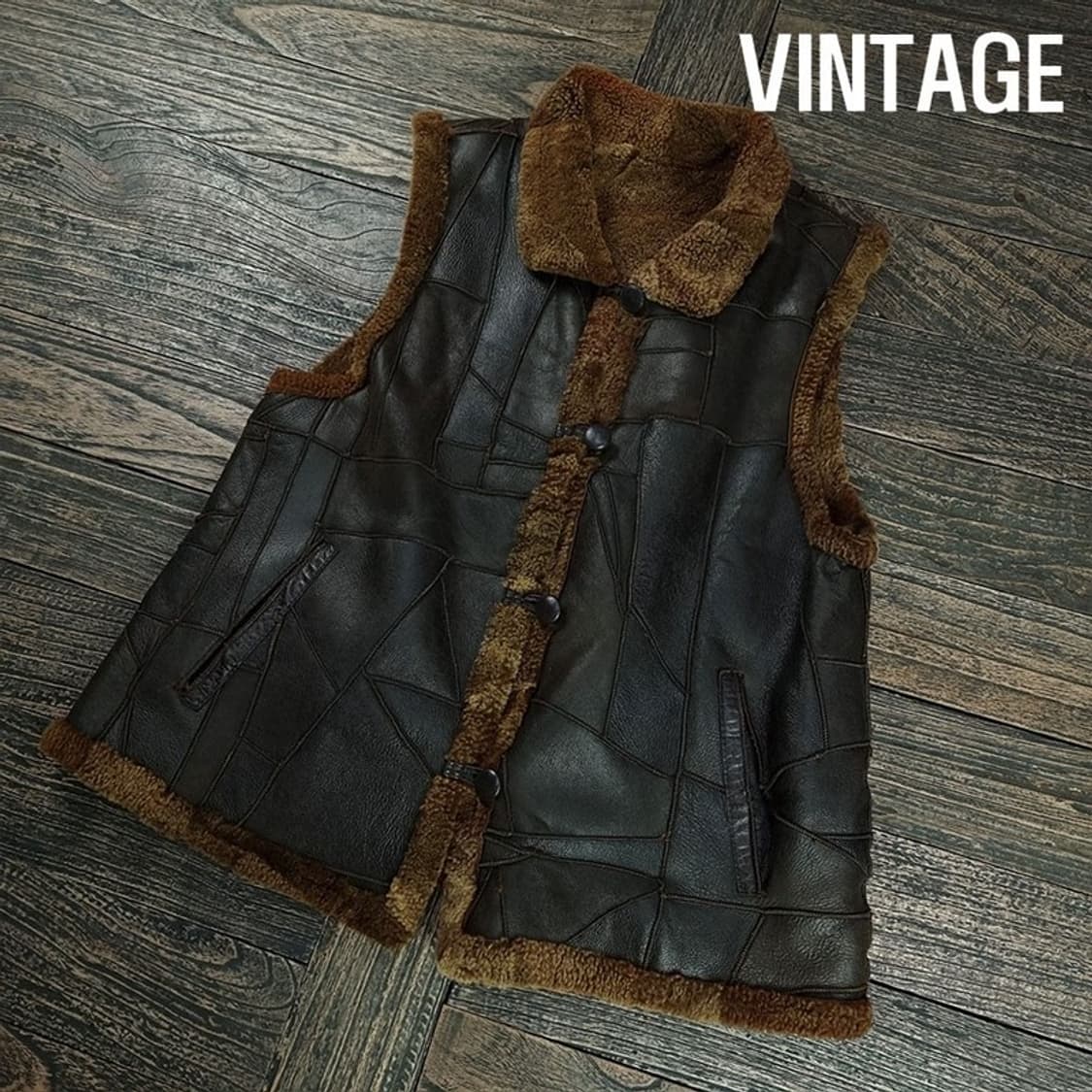 [빈티지] 리얼 쉽스킨 양가죽 양모 레더 베스트 조끼 M19973 상품이미지1