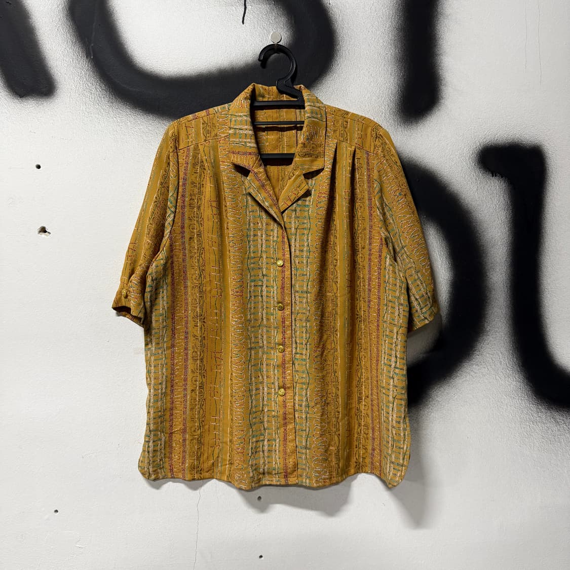 VTG 빈티지 에스닉 풀 패턴 금장 반팔 셔츠 블라우스 상품이미지1