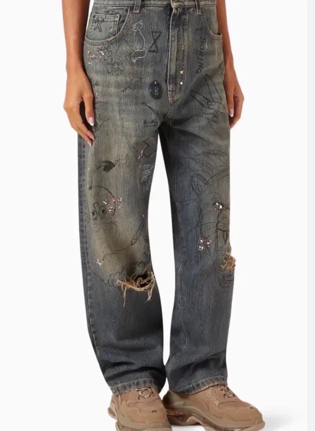 구매굴)) 발렌시아가 디스트레스드 라인스톤 데님 상품이미지1