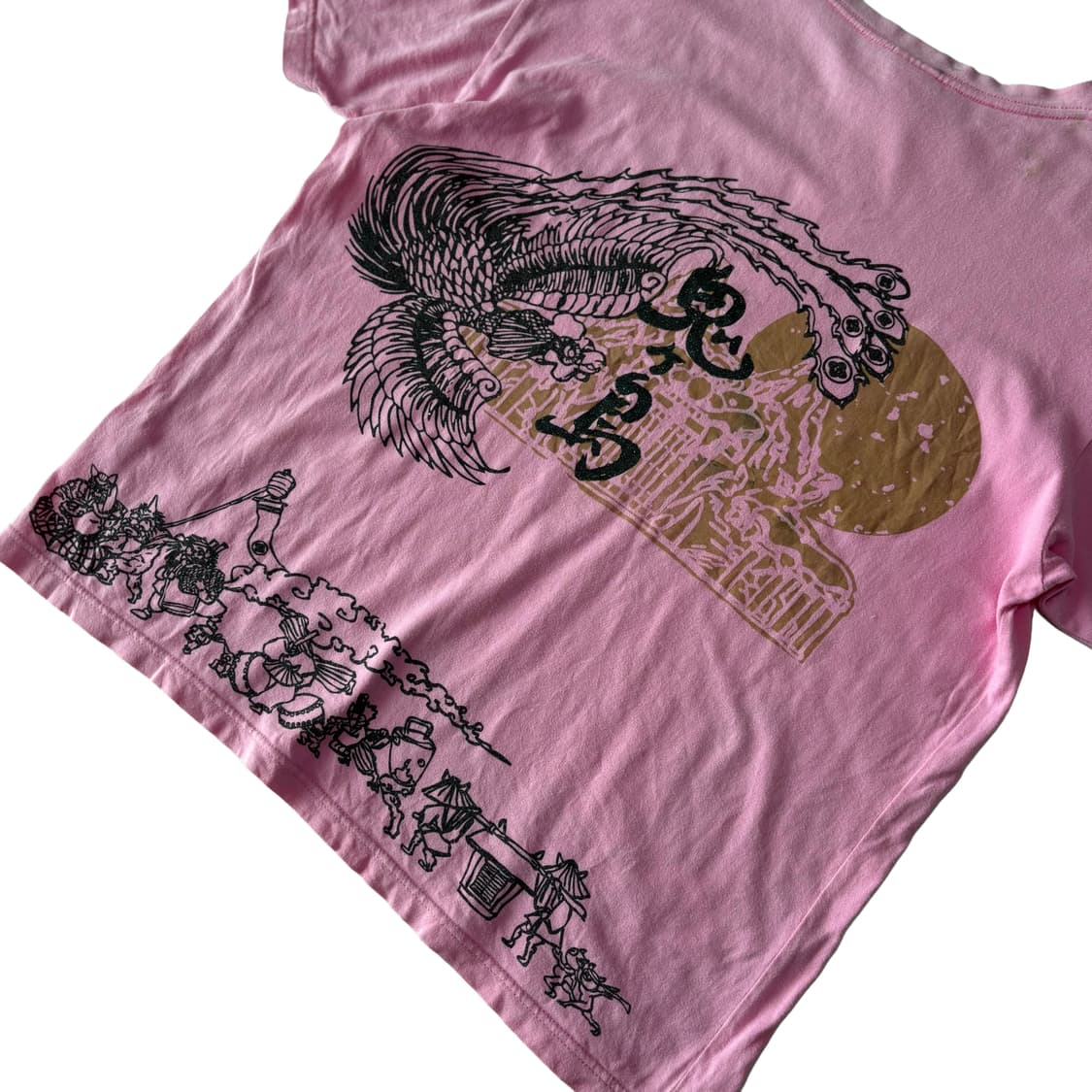 오니가시마(鬼ヶ島) 오리엔탈 피닉스 그래픽 핑크 티셔츠 상품이미지2