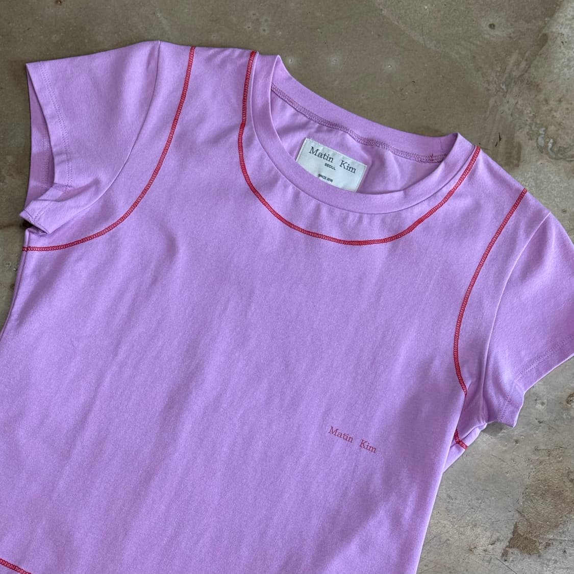 M 새상품 마뗑킴 여성용 스몰로고 핑크 크롭 반팔 티셔츠 상품이미지1