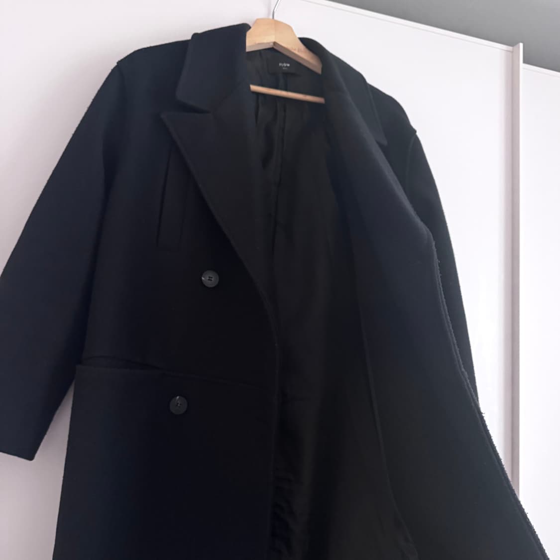 Vintage 블랙 더블 울 모직 롱 코트 (실착샷 O) 상품이미지5