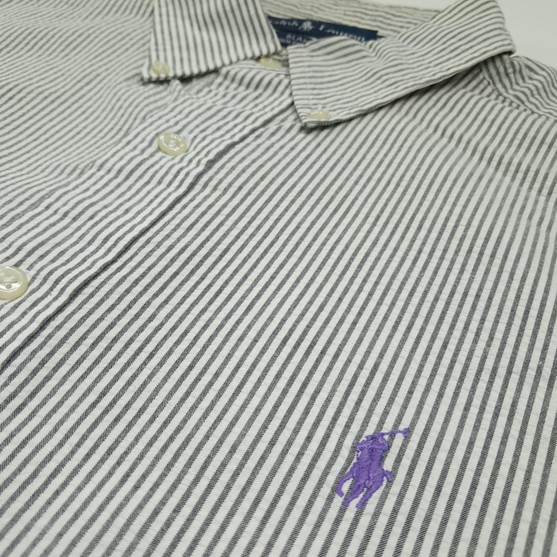 CK022 XL 폴로 90s 시어서커 스모크그레이 스트라이프 반팔 셔츠 상품이미지4