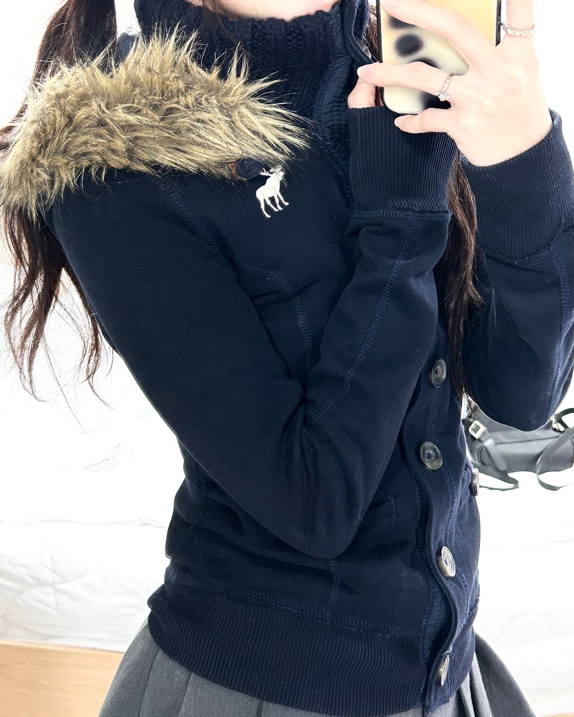 아베크롬비 순록 네이비 울프죠 버튼 후드집업 상품이미지5