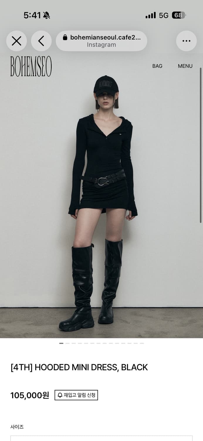 보헤미안서울 HOODED MINI DRESS, BLACK 상품이미지1