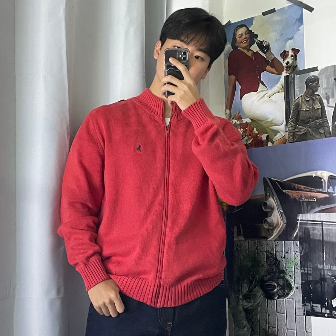 폴로 랄프로렌 레드 스웨터 집업 L  상품이미지3