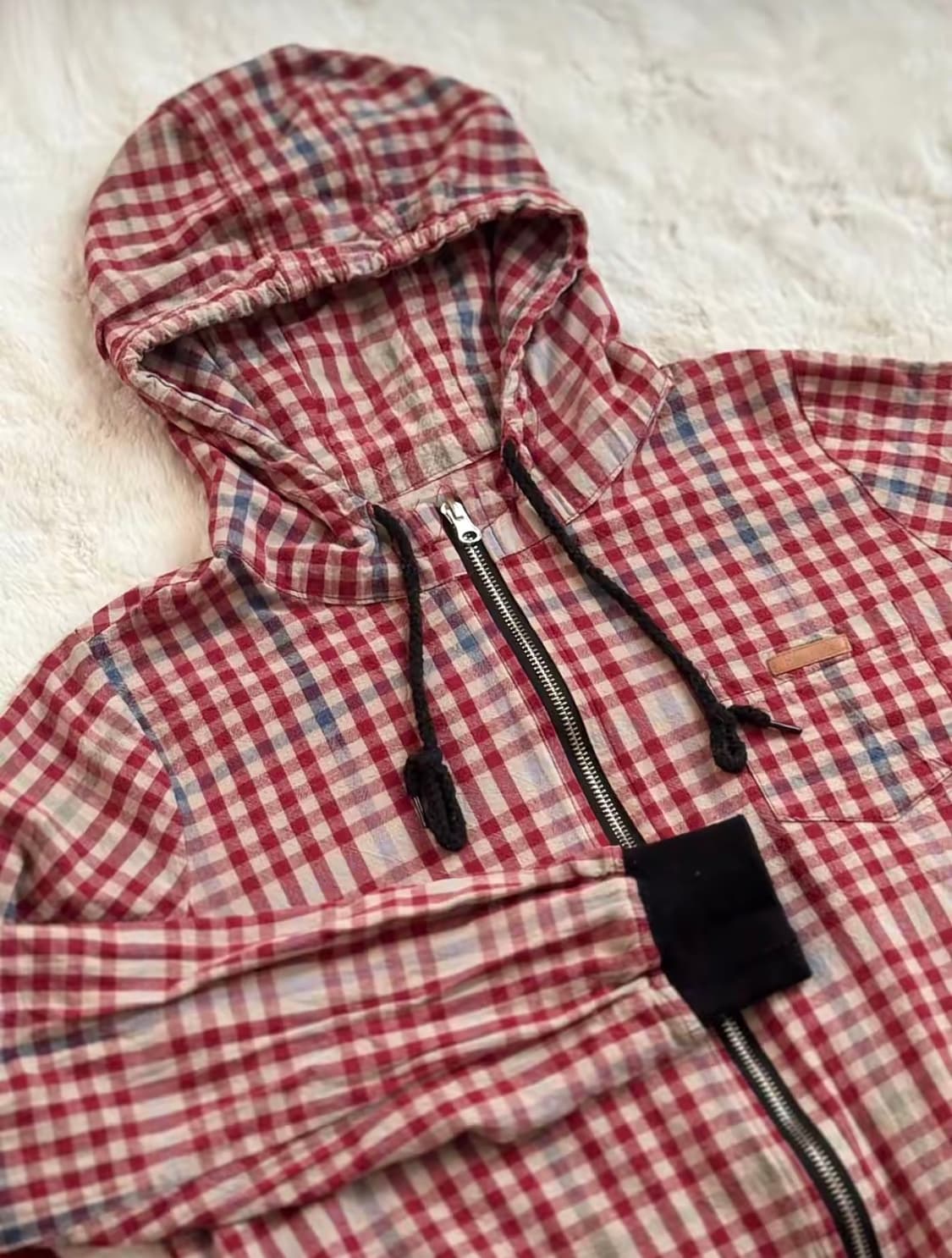 레드 체크 포인트 핸드메이드 후드집업 상품이미지1