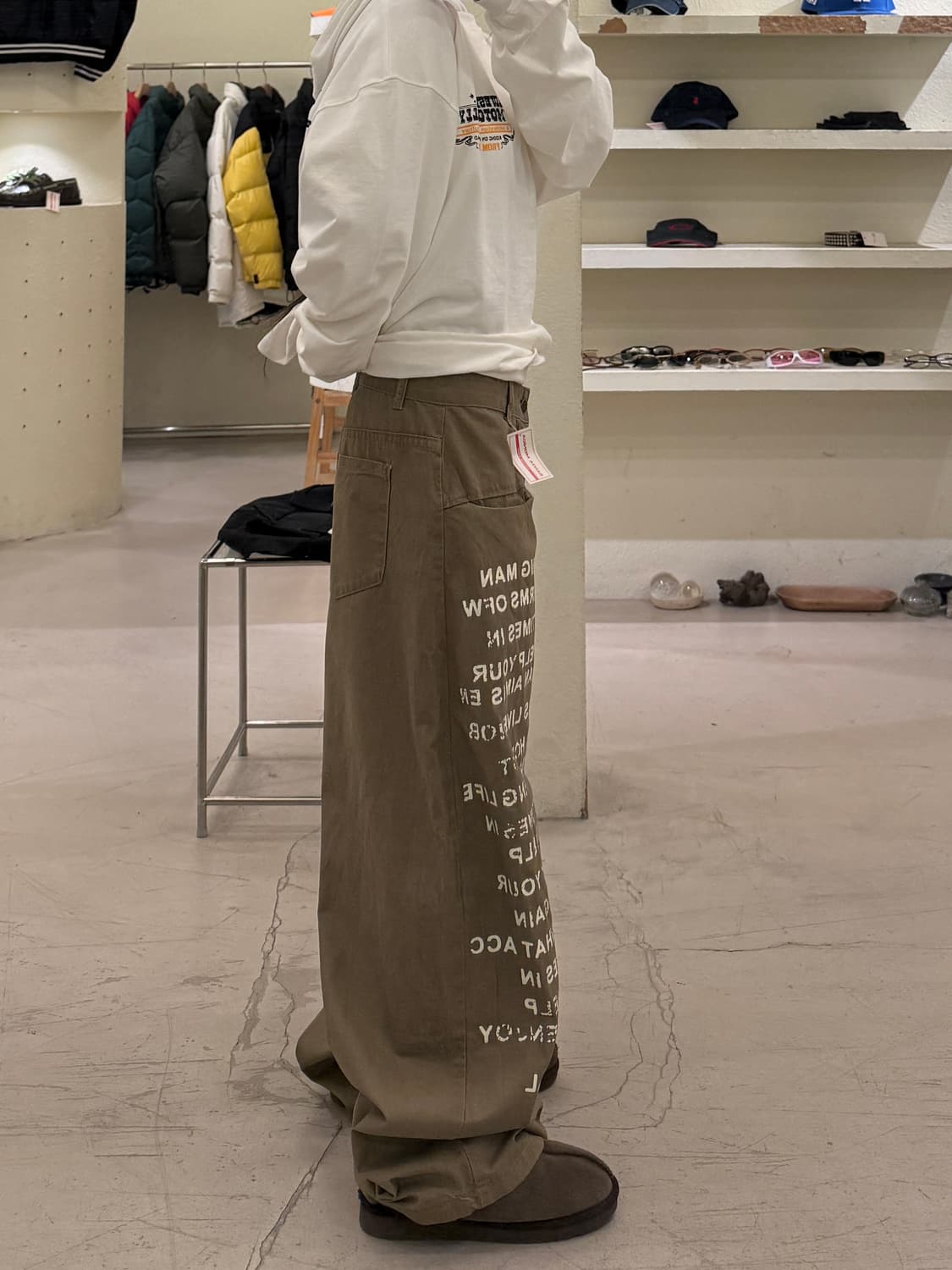 빈티지 브라운 레터링 와이드 코튼 팬츠 U887 상품이미지2