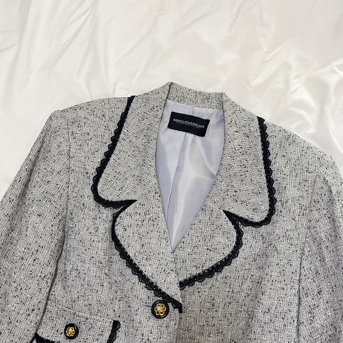 빈티지 ) 그레이 레이스 트위드자켓 상품이미지1