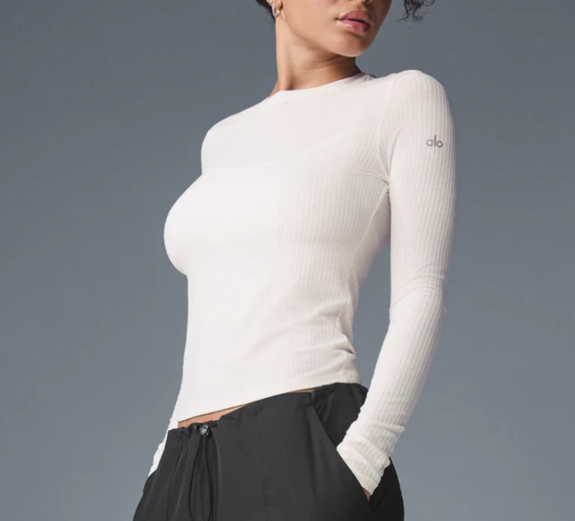 (새상품) 알로 요가 립드 긴팔 아이보리 M(국내66) 상품이미지2