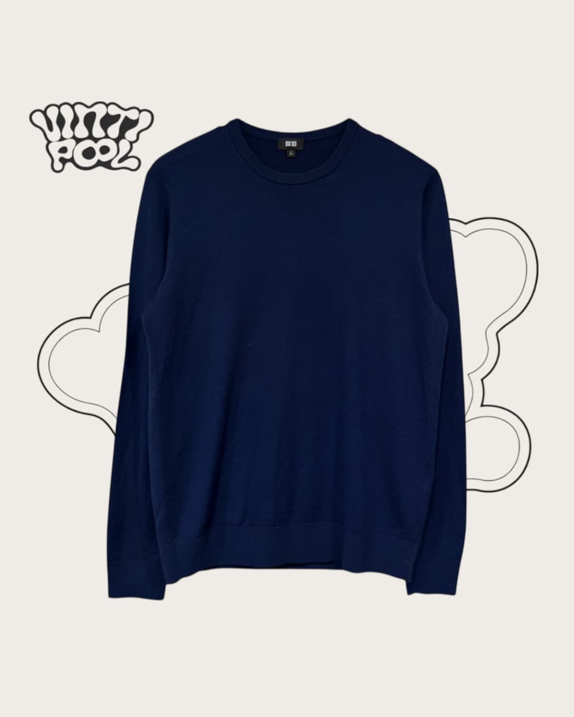 유니클로 라운드 울100% 네이비 니트 스웨터 L 상품이미지1