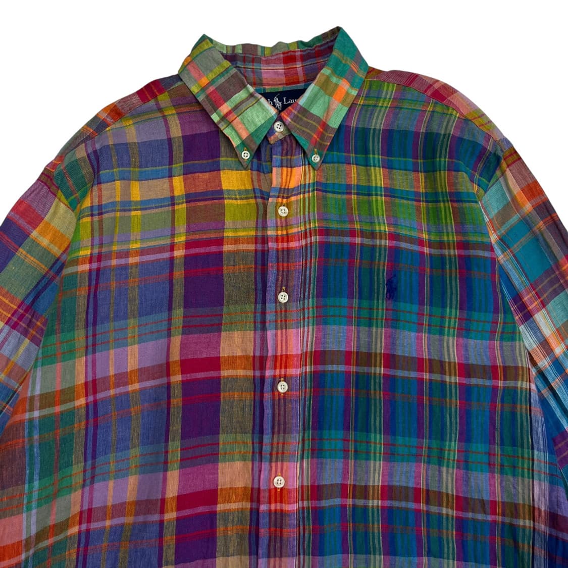 폴로 랄프로렌 네이비포니 비비드 타탄체크 린넨 셔츠 L 상품이미지4