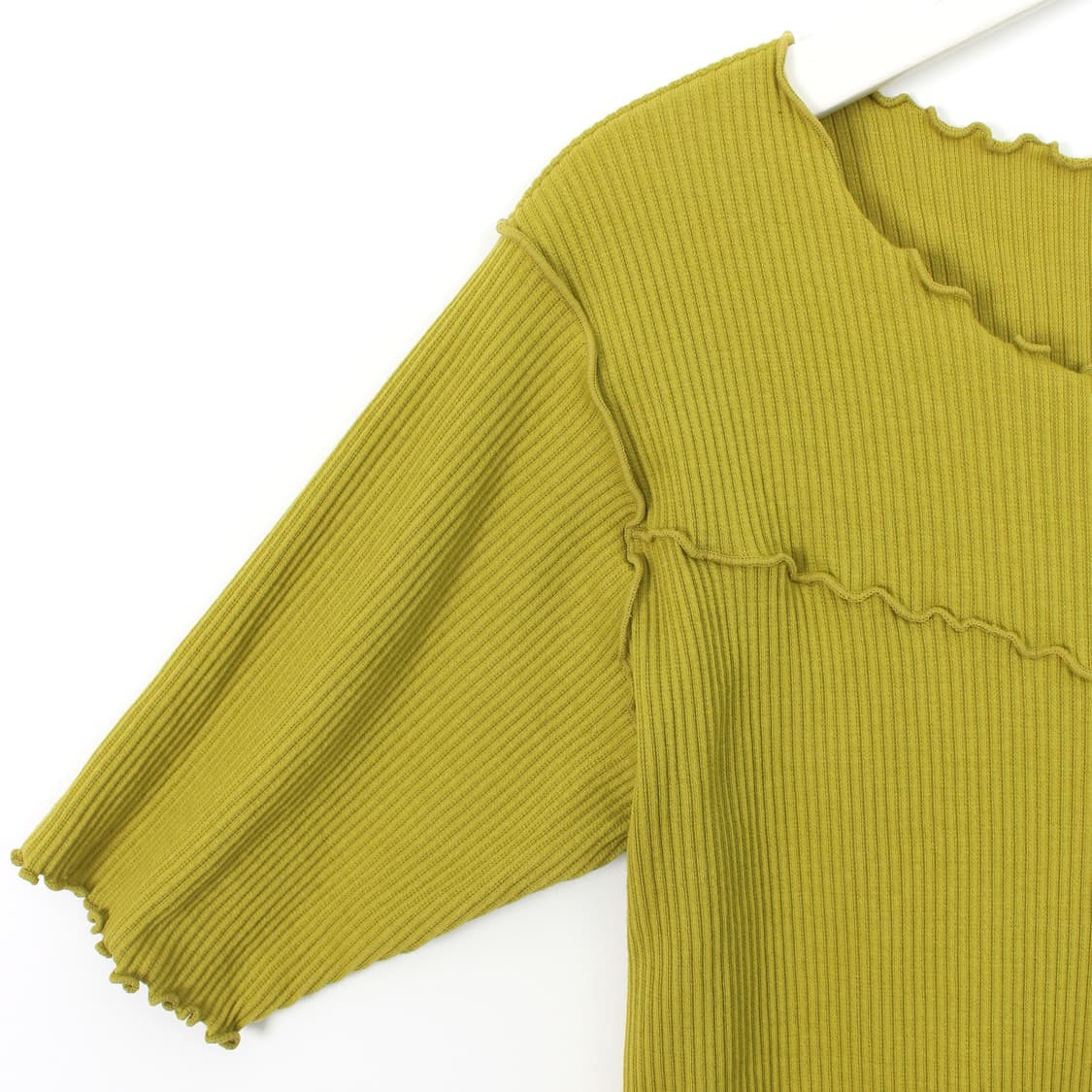 일본 빈티지 라임 골지 자수 반팔 니트 티셔츠 상품이미지3