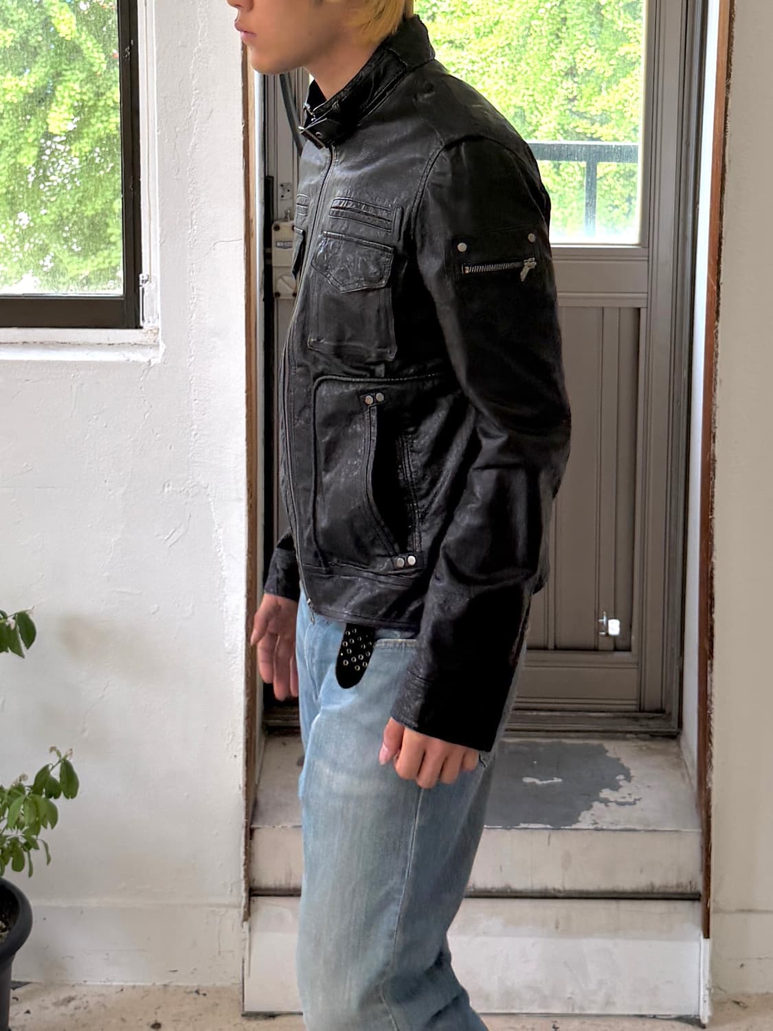 멀티 포켓 빈티지 레더 자켓 상품이미지7